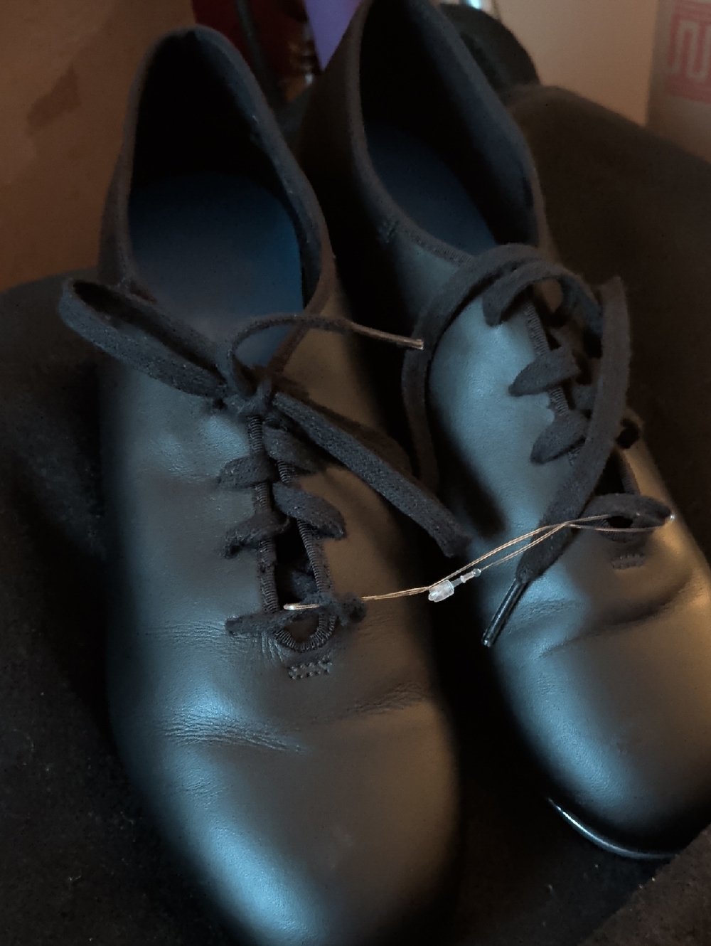 Capezio Black Leather Lace-Up Tap Shoes.